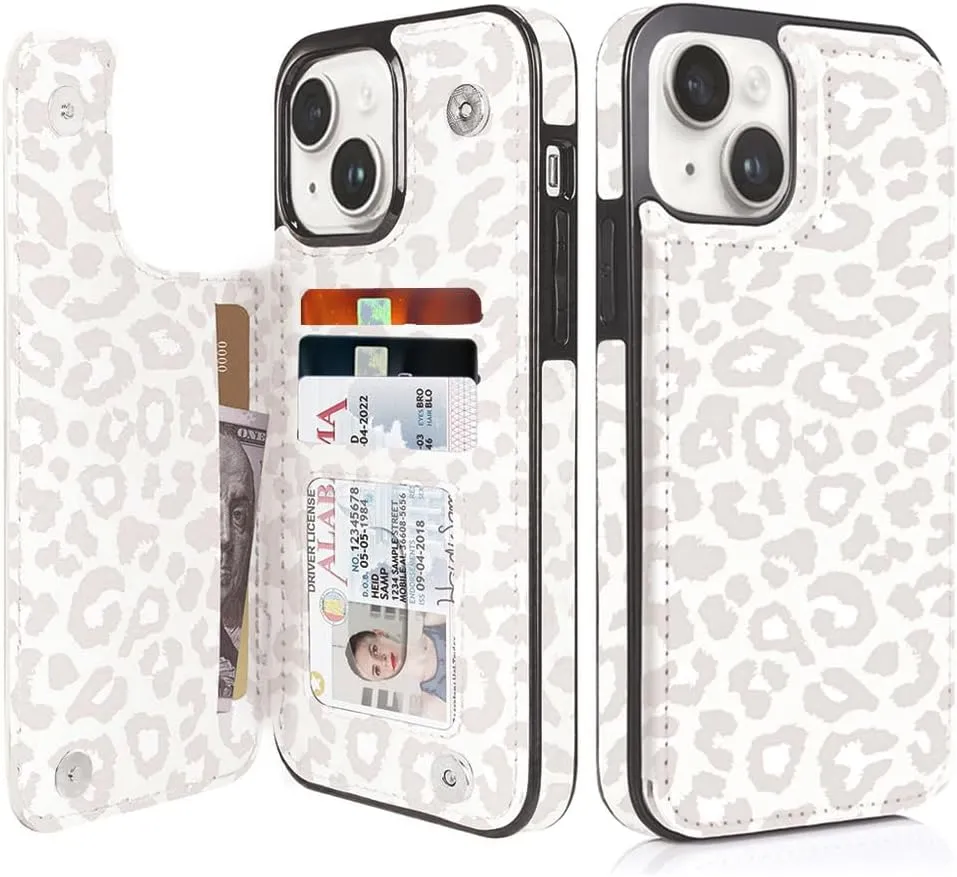 iPhone 15 Pro Leather Kickstand Double Magnetic Clasp RFID Blocking Design Cover 6.1 Inch