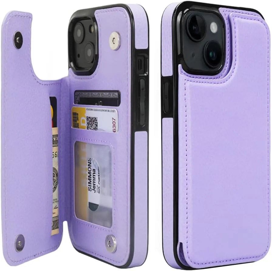 iPhone 15 Pro Leather Kickstand Double Magnetic Clasp RFID Blocking Design Cover 6.1 Inch