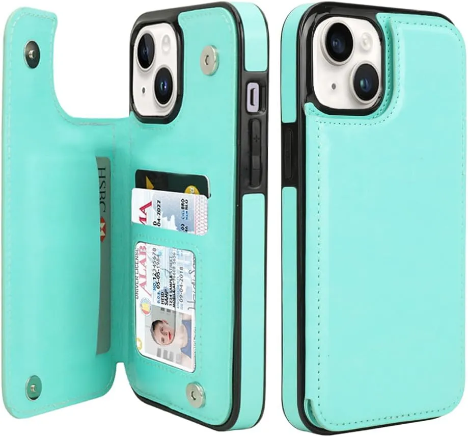 iPhone 15 Pro Leather Kickstand Double Magnetic Clasp RFID Blocking Design Cover 6.1 Inch