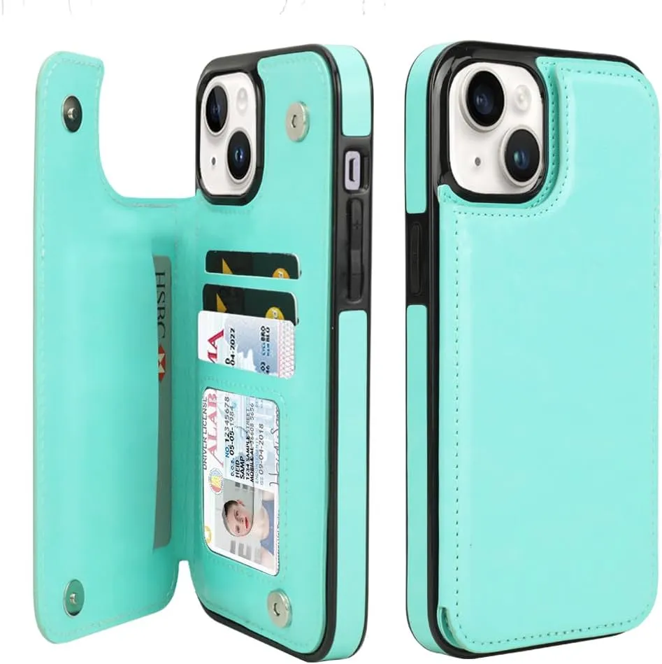 iPhone 15 Pro Leather Kickstand Double Magnetic Clasp RFID Blocking Design Cover 6.1 Inch