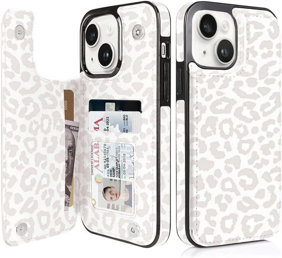 iPhone 15 Pro Leather Kickstand Double Magnetic Clasp RFID Blocking Design Cover 6.1 Inch