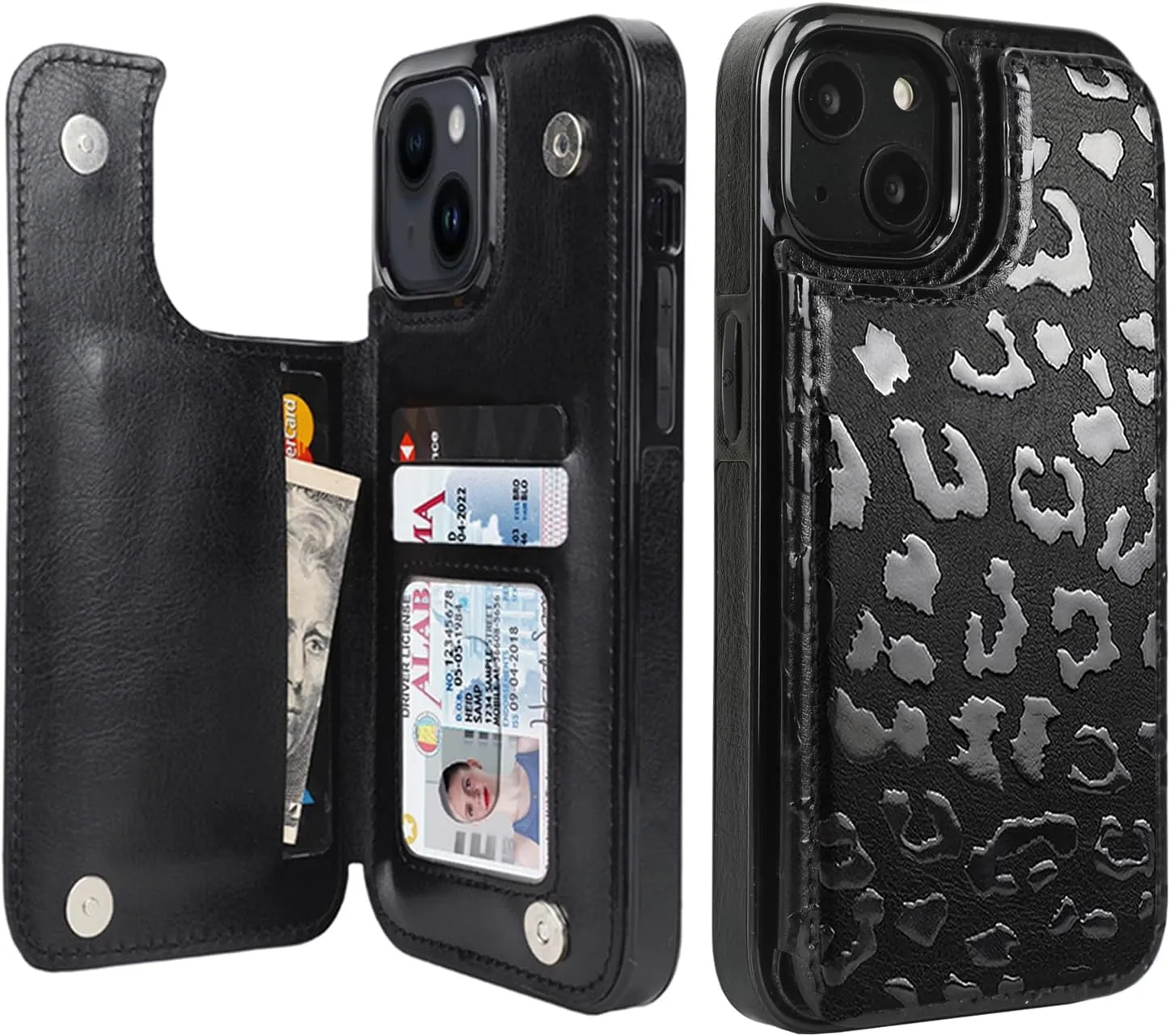 iPhone 15 Pro Leather Kickstand Double Magnetic Clasp RFID Blocking Design Cover 6.1 Inch