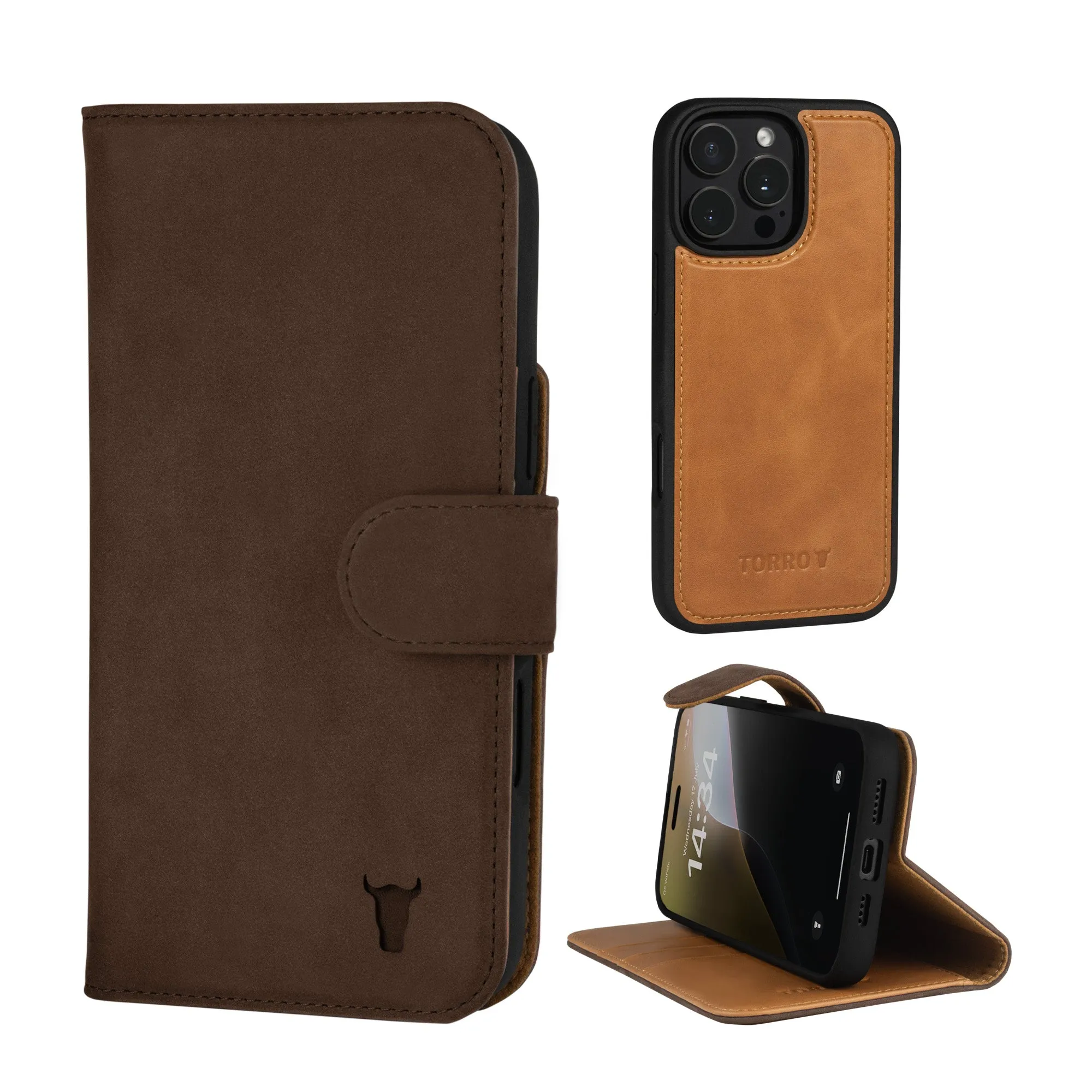 iPhone 16 Pro Max Leather Wallet Case (with Detachable Cover & MagSafe Compatible)