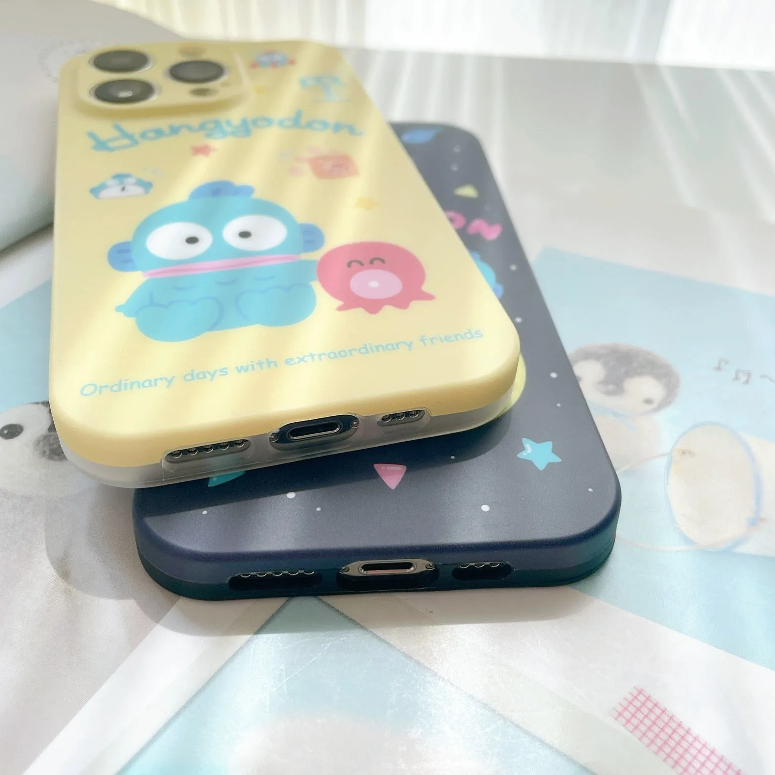 Japanese Cartoon Hangyodon 3 Style | Blue Checkered Space Simple - Soft Case iPhone Case 12 13 14 Pro Promax Plus