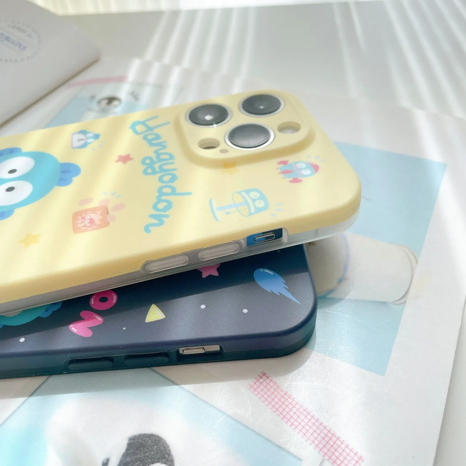 Japanese Cartoon Hangyodon 3 Style | Blue Checkered Space Simple - Soft Case iPhone Case 12 13 14 Pro Promax Plus