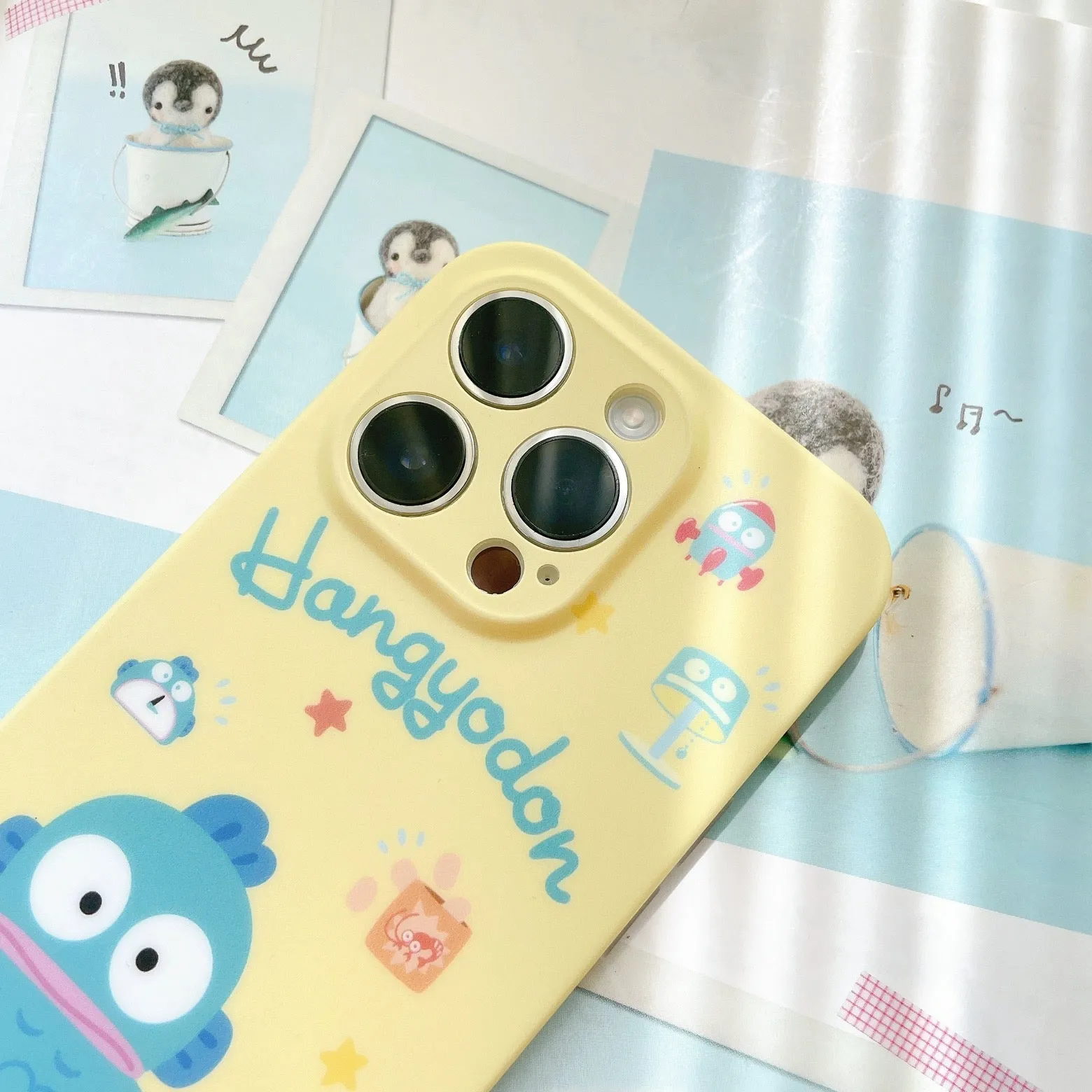 Japanese Cartoon Hangyodon 3 Style | Blue Checkered Space Simple - Soft Case iPhone Case 12 13 14 Pro Promax Plus