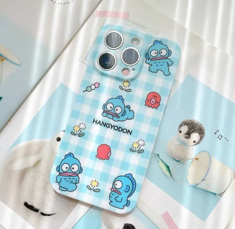 Japanese Cartoon Hangyodon 3 Style | Blue Checkered Space Simple - Soft Case iPhone Case 12 13 14 Pro Promax Plus