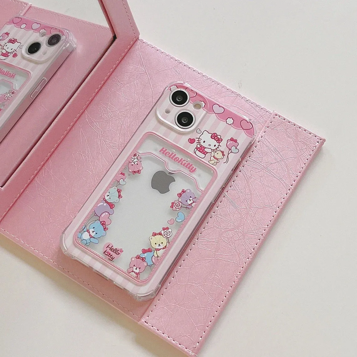 Japanese Cartoon KT with Bears Little Twin Stars with friends Pink Card Photo Holder iPhone Case 7 8 PLUS X 11 12 13 14 15 Pro Promax