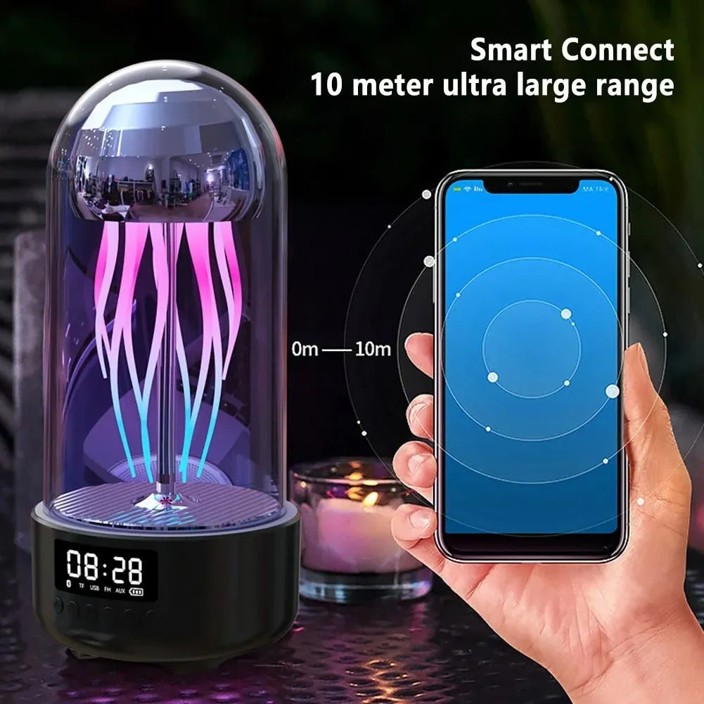 Jellyfish Lamp with Clock - 3-in-1 Luminous Portable Stereo, Smart Decoration Bluetooth Speaker