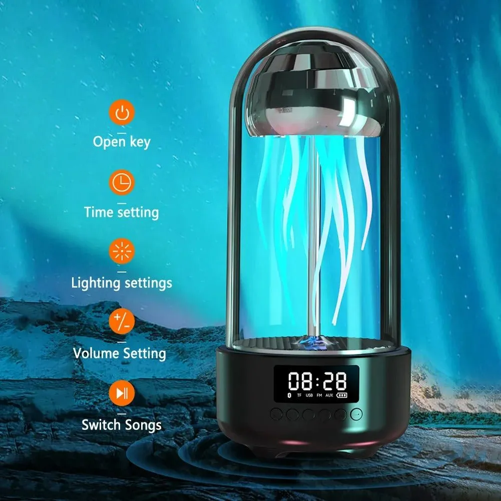 Jellyfish Lamp with Clock - 3-in-1 Luminous Portable Stereo, Smart Decoration Bluetooth Speaker