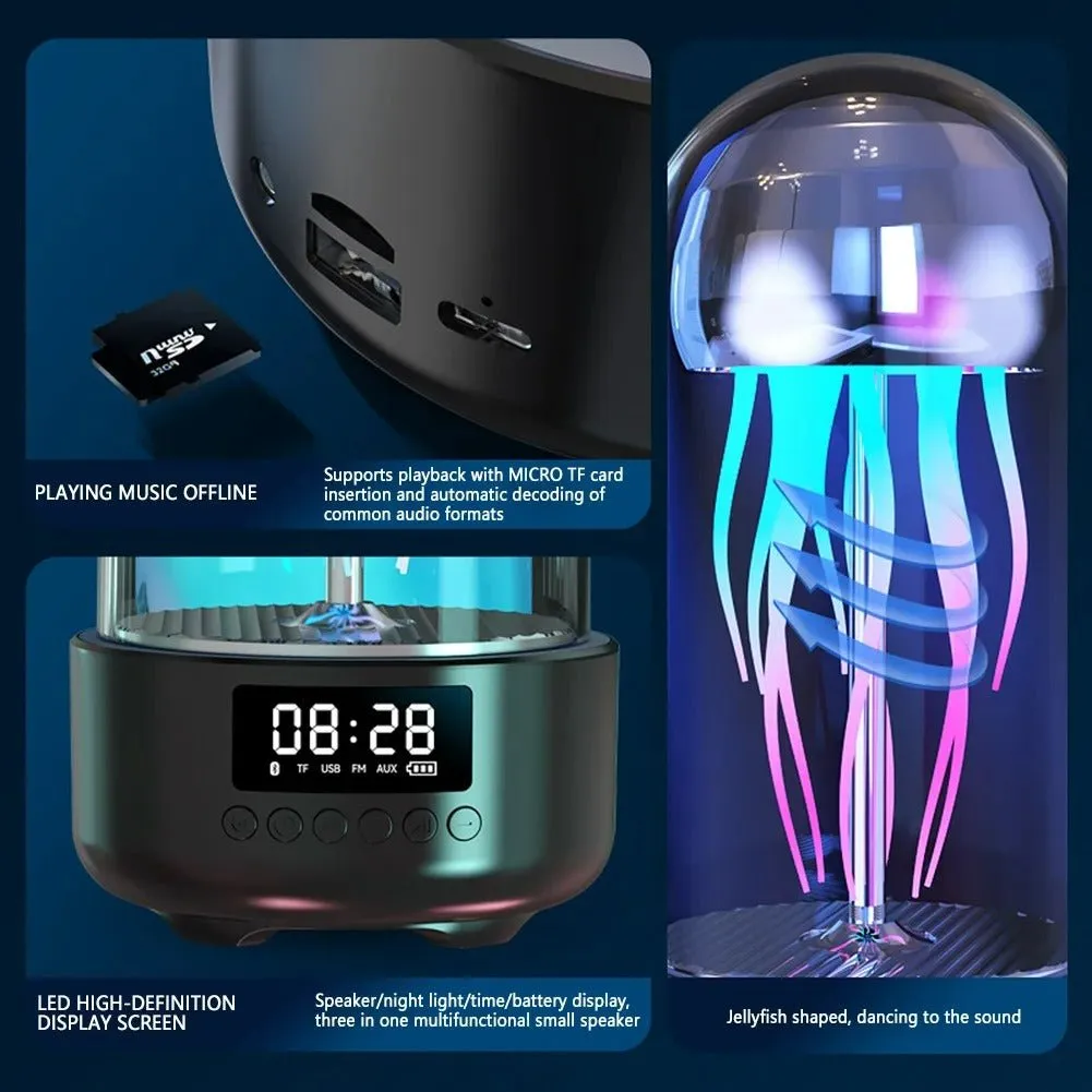 Jellyfish Lamp with Clock - 3-in-1 Luminous Portable Stereo, Smart Decoration Bluetooth Speaker