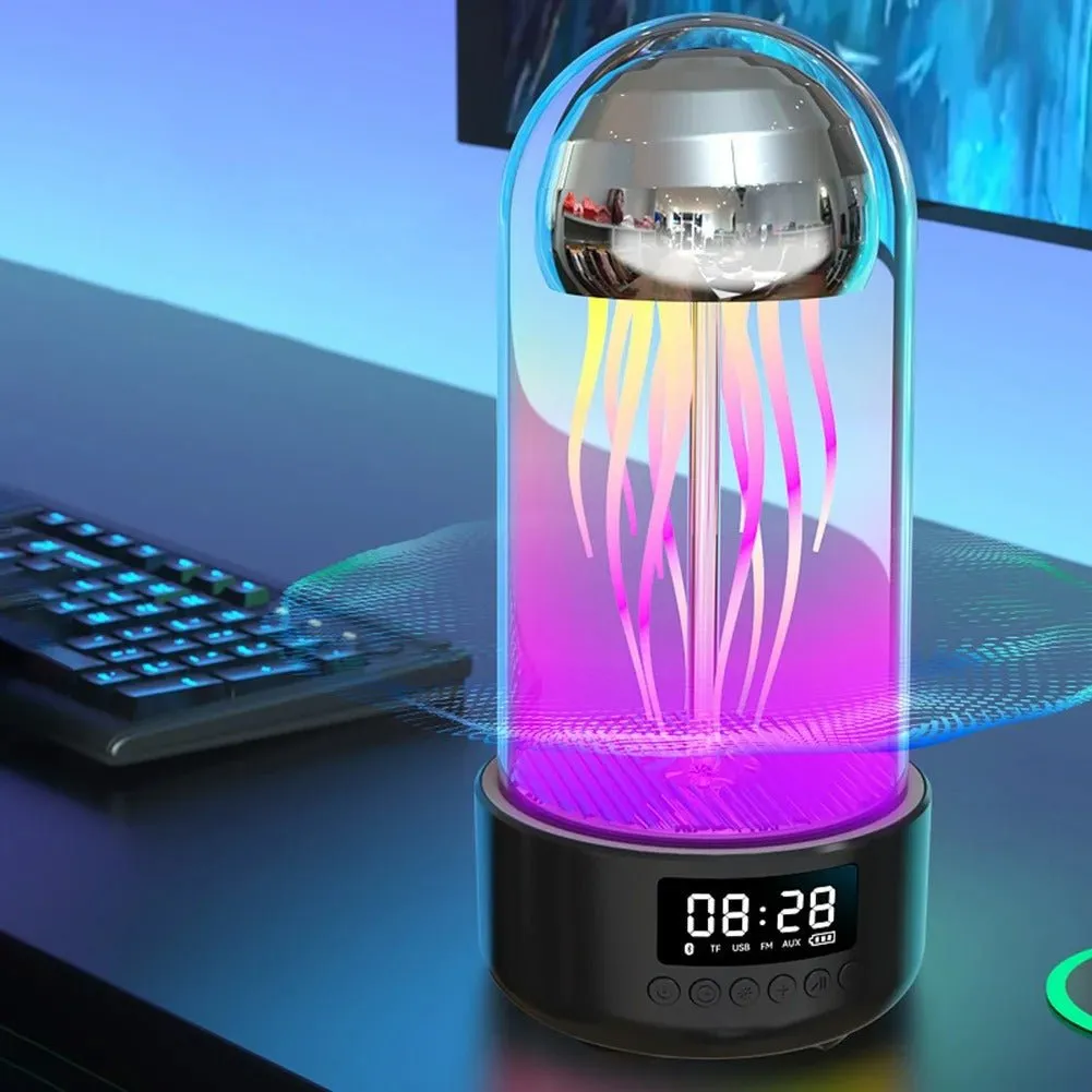 Jellyfish Lamp with Clock - 3-in-1 Luminous Portable Stereo, Smart Decoration Bluetooth Speaker