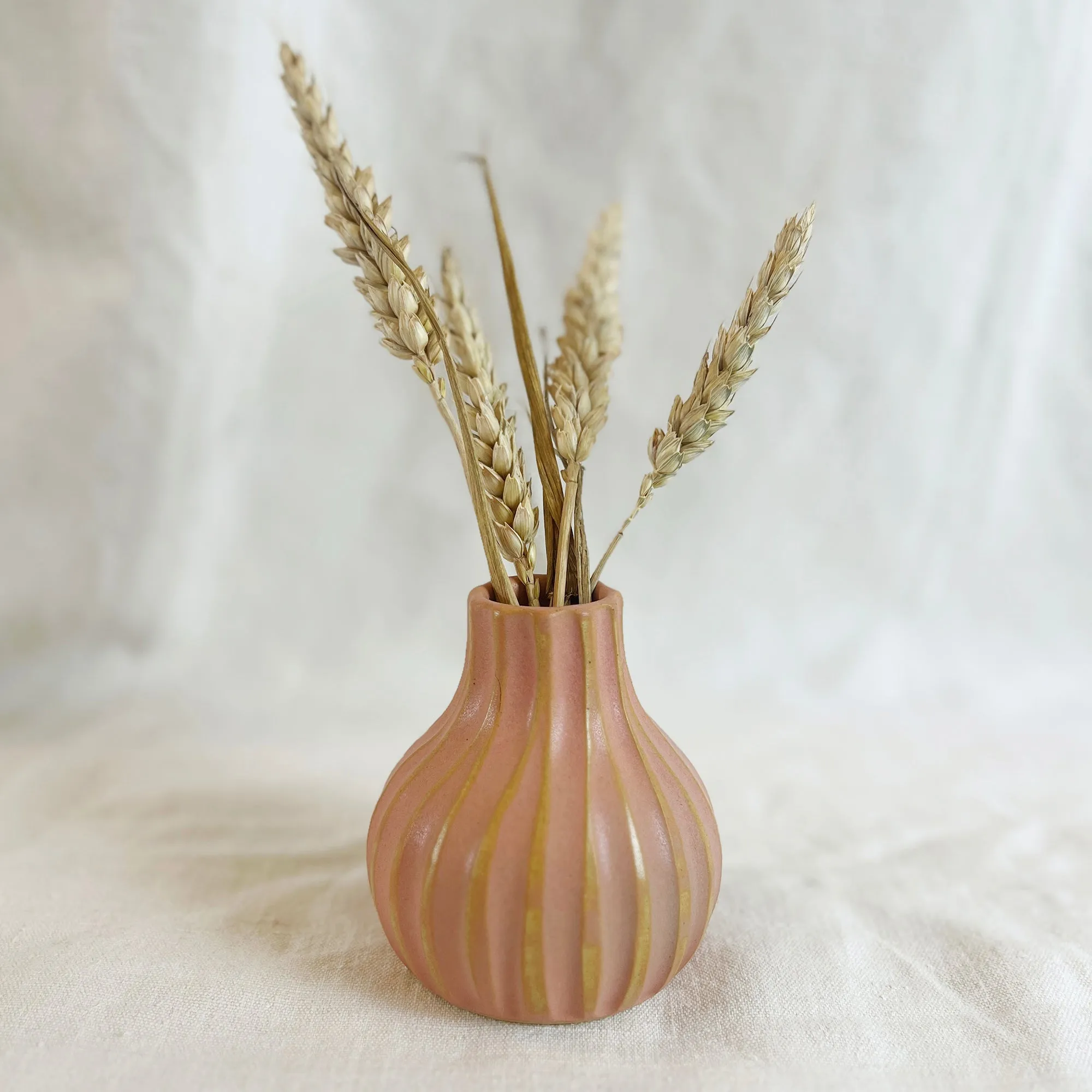 KALIKA Stoneware Textured Stripe Bottle Bud Vase