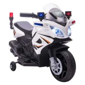 Kids 6V Electric Ride On Motorcycle Police Car Vehicle w/ Lights Horn Realistic Sound Outdoor Play Toy for 18 - 36 months White