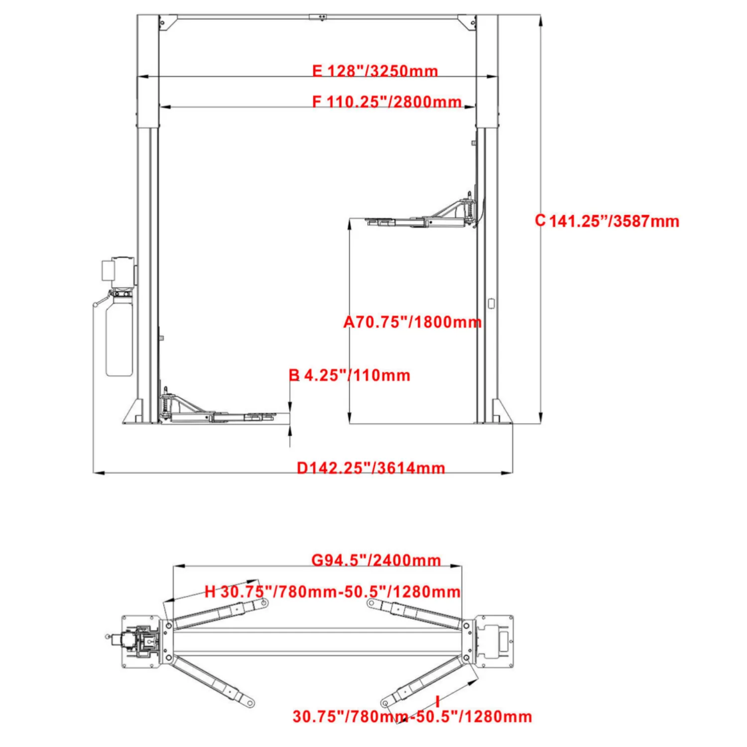 KT-M110 Two Post Clear-floor Vehicle Lift 11,000lbs