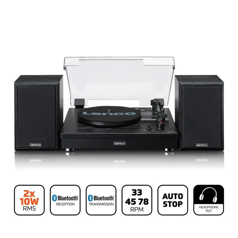 Lenco LS101 Turntable & Hi Fi Speaker System With Bluetooth, Black