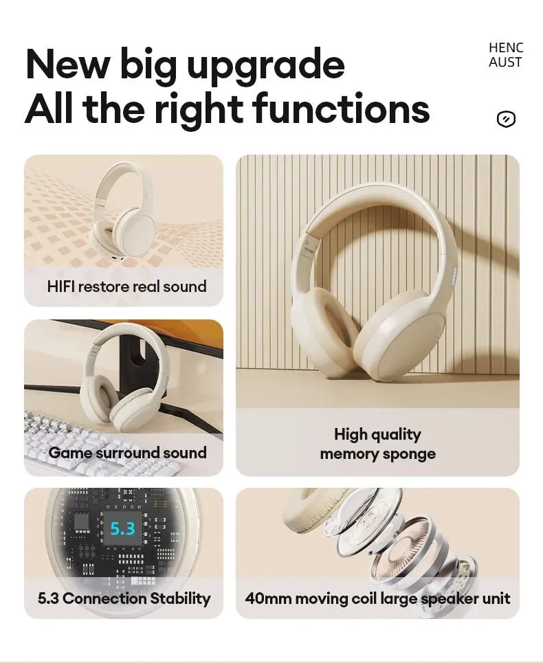 Lenovo TH30 Wireless Bluetooth 5.3 Headphones - Active Noise-Cancellation Headsets, Foldable Design, Mic - Perfect for Music, Gaming, and Calls. Gifts For All.