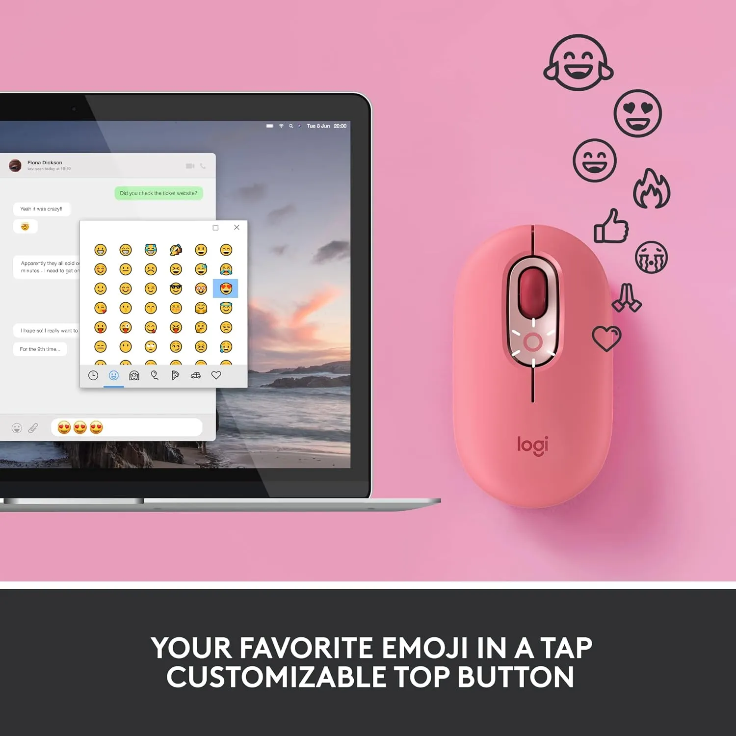 Logitech POP Wireless Mouse with Emoji Button Function - Heartbreaker Rose 魅力桃色 910-006516 原裝行貨