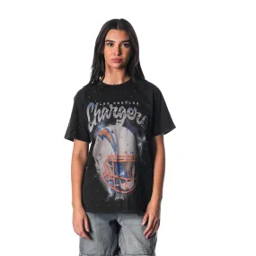 Los Angeles Chargers Crystal Studded Graphic Tee - Black