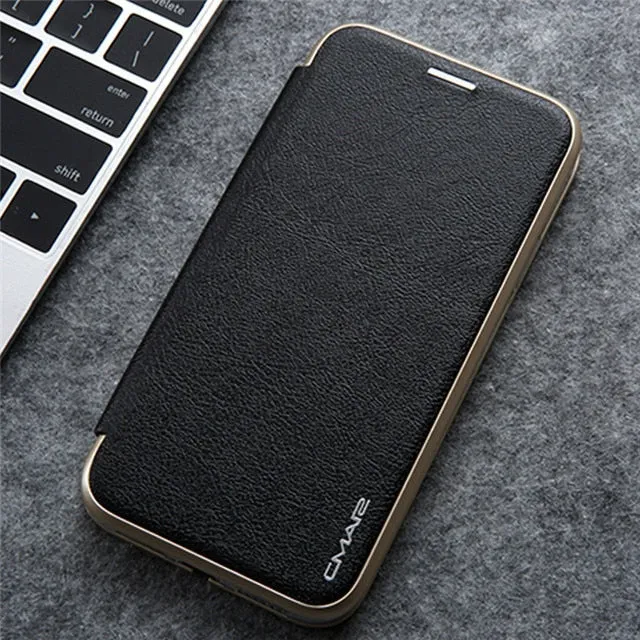 Luxury Leather Flip Case For iPhone Strong Magnetic Card Stand Cover