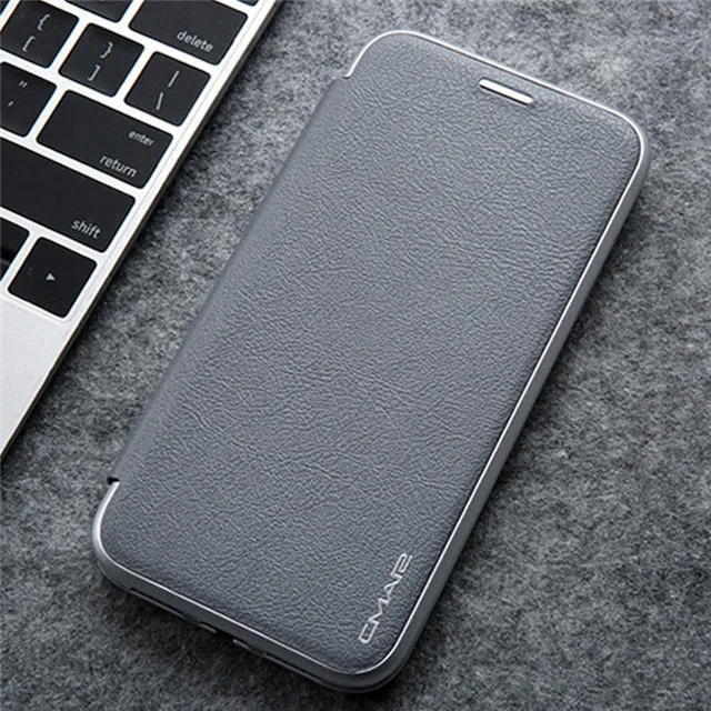 Luxury Leather Flip Case For iPhone Strong Magnetic Card Stand Cover