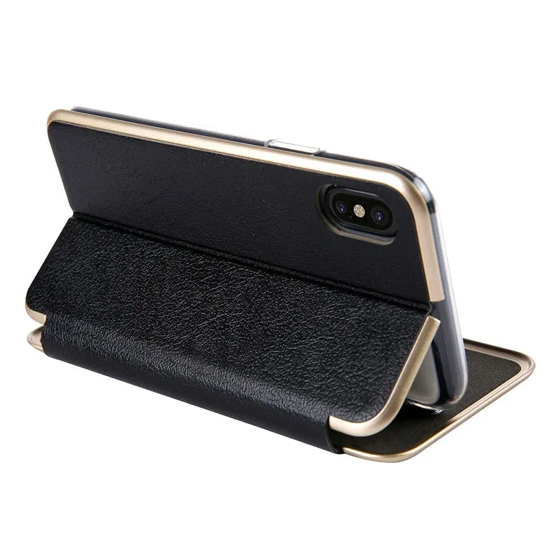 Luxury Leather Flip Case For iPhone Strong Magnetic Card Stand Cover