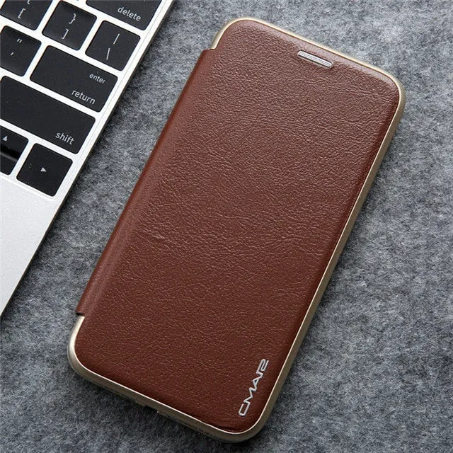 Luxury Leather Flip Case For iPhone Strong Magnetic Card Stand Cover