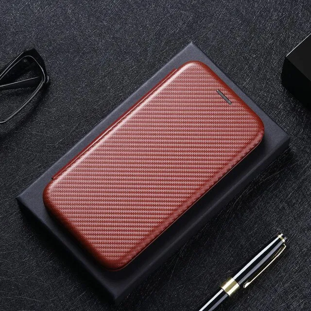 NEW - Carbon Fiber Flip Magnetic Leather Case