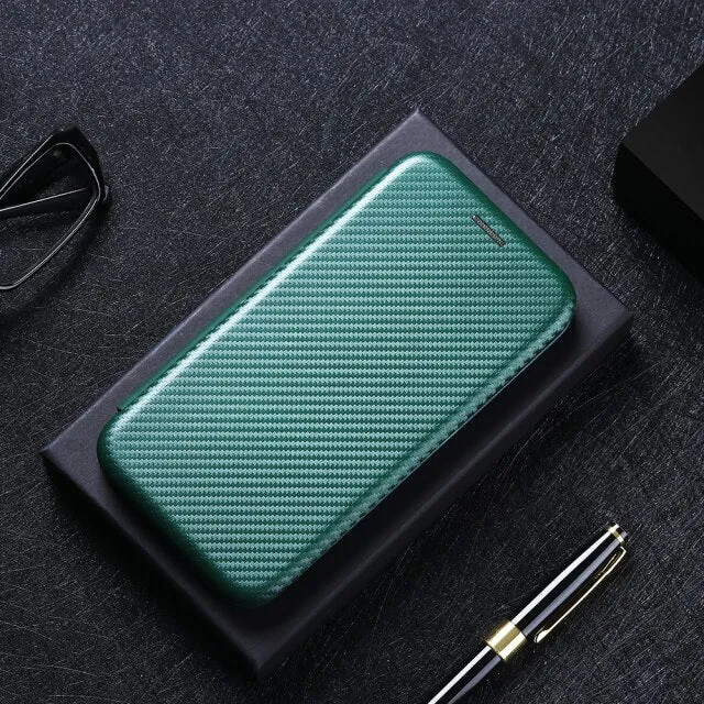 NEW - Carbon Fiber Flip Magnetic Leather Case