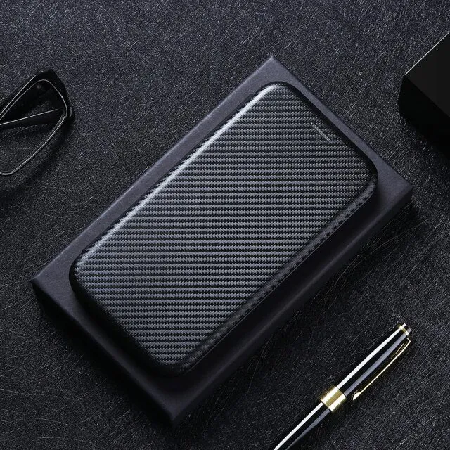 NEW - Carbon Fiber Flip Magnetic Leather Case