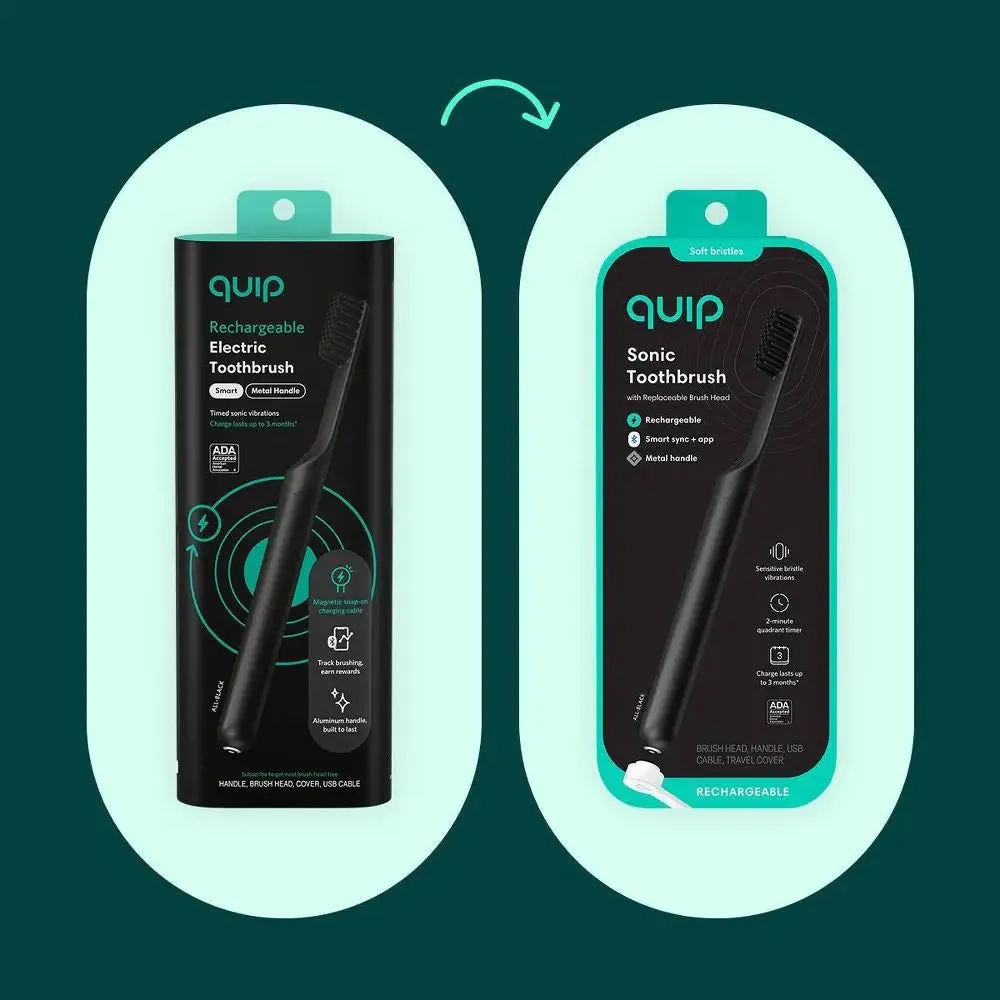 New - quip Smart Recharge Metal Electric Toothbrush - Black