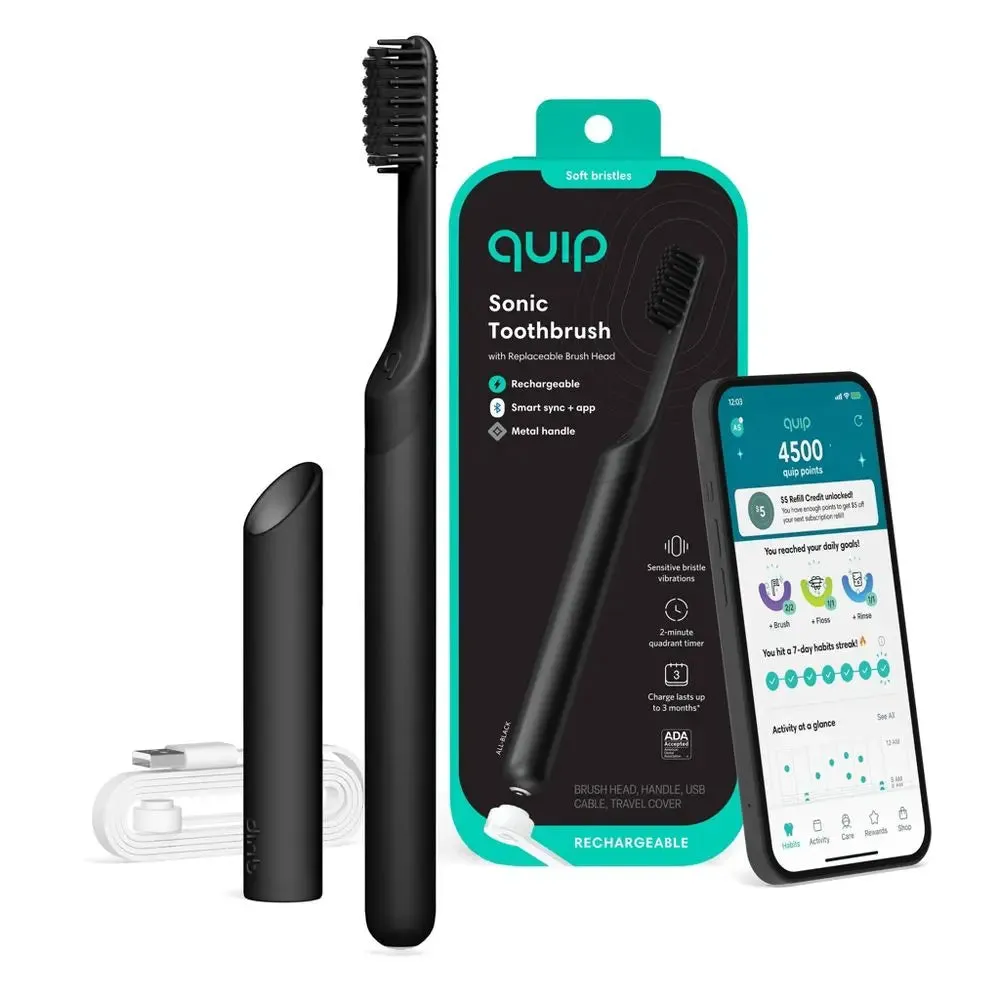 New - quip Smart Recharge Metal Electric Toothbrush - Black