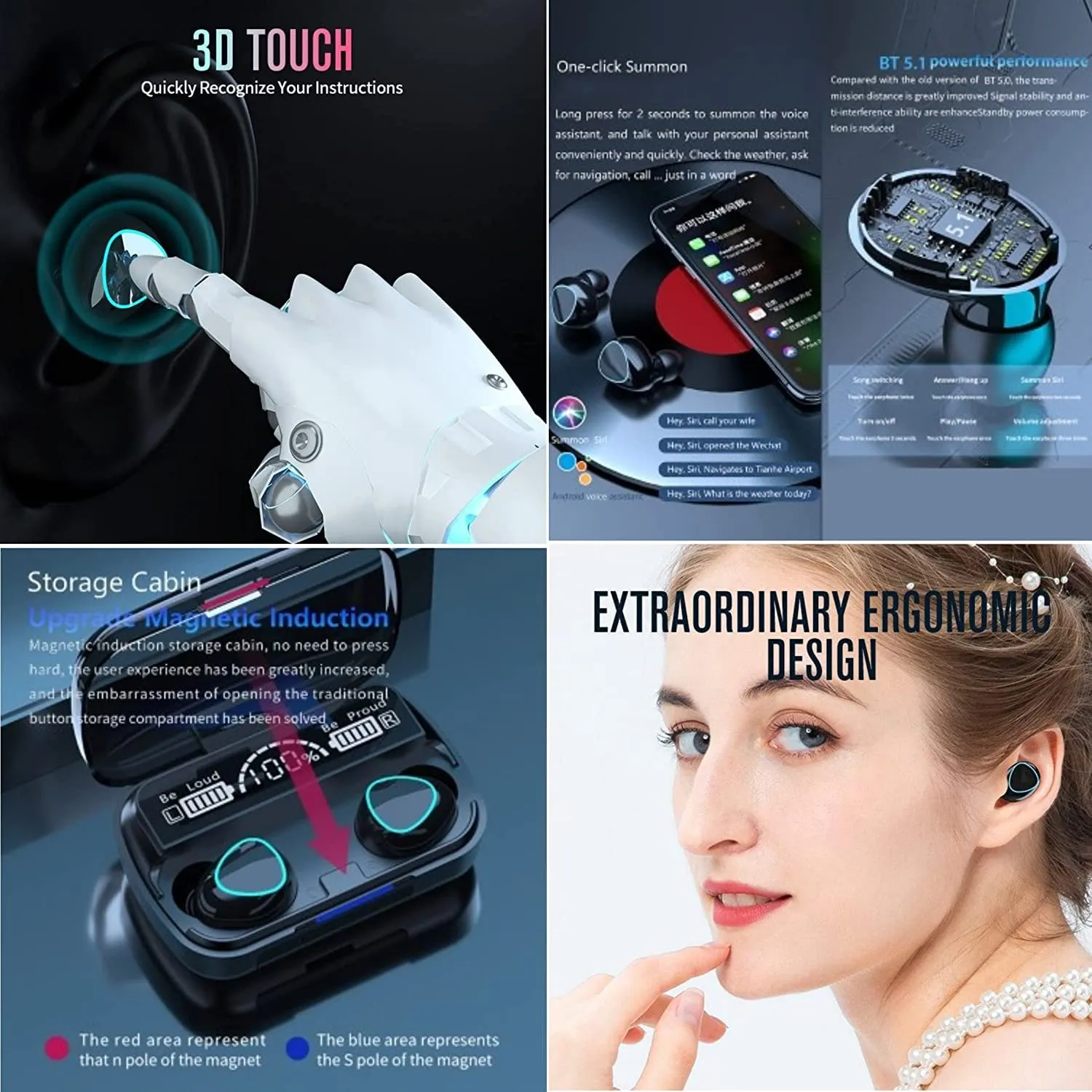 Newest Wireless In-Ear Earbuds Bluetooth 5.0 Headphones Mini Stereo Earbuds Sport Headset Bass Sound Built-in Mic phone M10 TWS (Ear buds, AirPods, Headphones)