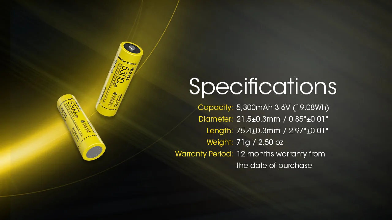 Nitecore NL2153 5300mAh Rechargeable 21700 Li-Ion Battery