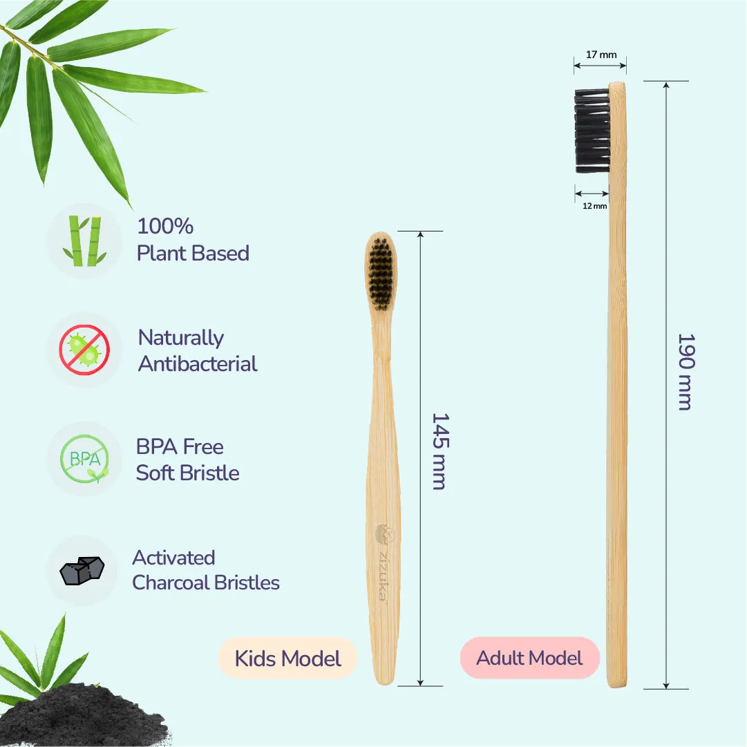 Organic Bamboo Toothbrush for Kids/Toddler/Adult -Activated Charcoal Bristle (Pack of 4)