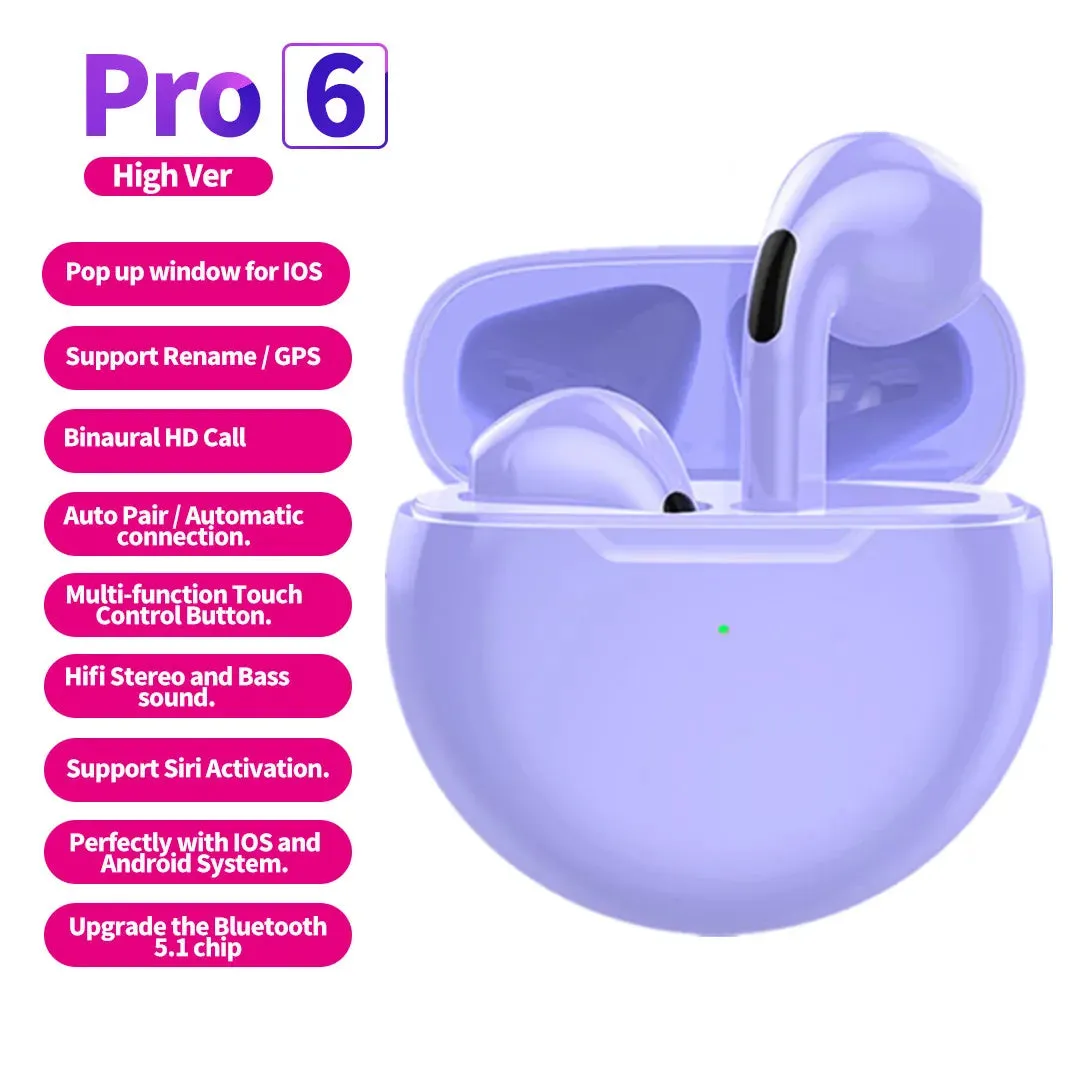 Original Air Pro 6 TWS Wireless Bluetooth Earphones Mini Pods Earbuds Earpod Headset For Xiaomi Android Apple iPhone Headphones