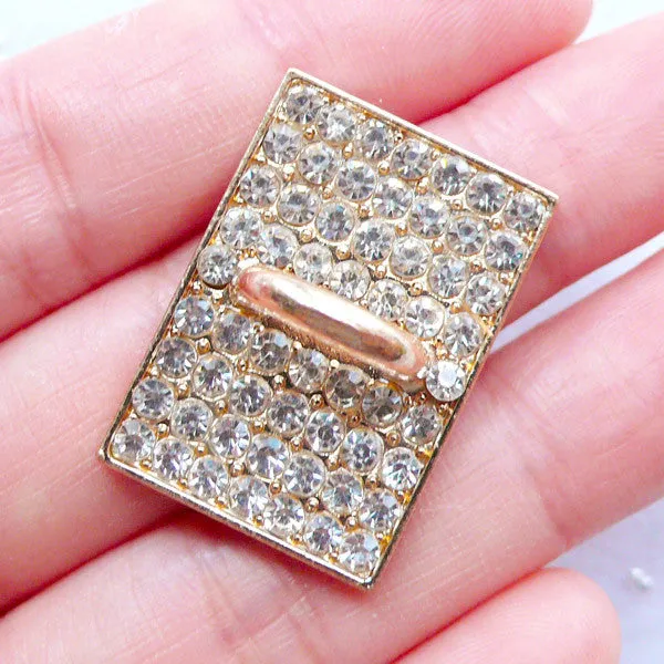 Phone Charm Holder | Luxury Phone Case Hook Cab | Phone Case Accessories | Charm Connector | Bling Bling Decoden Supplies | Sparkle Phone Embellishment (1 piece / Gold / 17mm x 19mm)