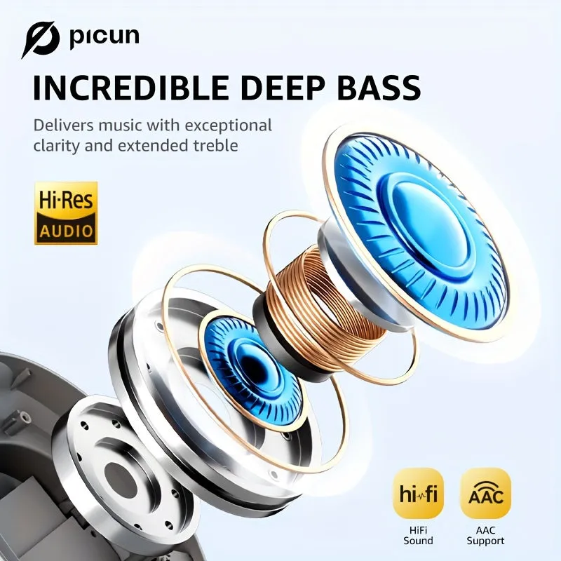 Picun ANC-05 Hybrid Active Noise Cancelling Headphones With Built-in Microphone, 100H Playing Time Hi-Res Audio & Deep Bass Wireless Over Ear Foldable Headphones For Travel, Home, Office, Gym