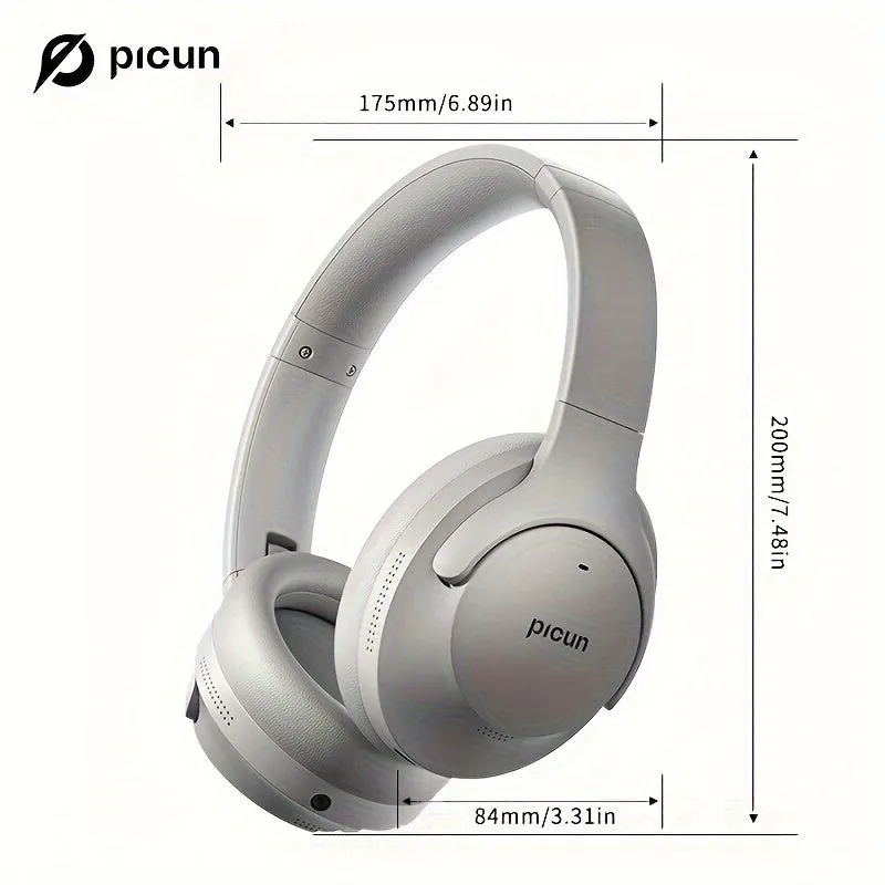 Picun ANC-05 Hybrid Active Noise Cancelling Headphones With Built-in Microphone, 100H Playing Time Hi-Res Audio & Deep Bass Wireless Over Ear Foldable Headphones For Travel, Home, Office, Gym