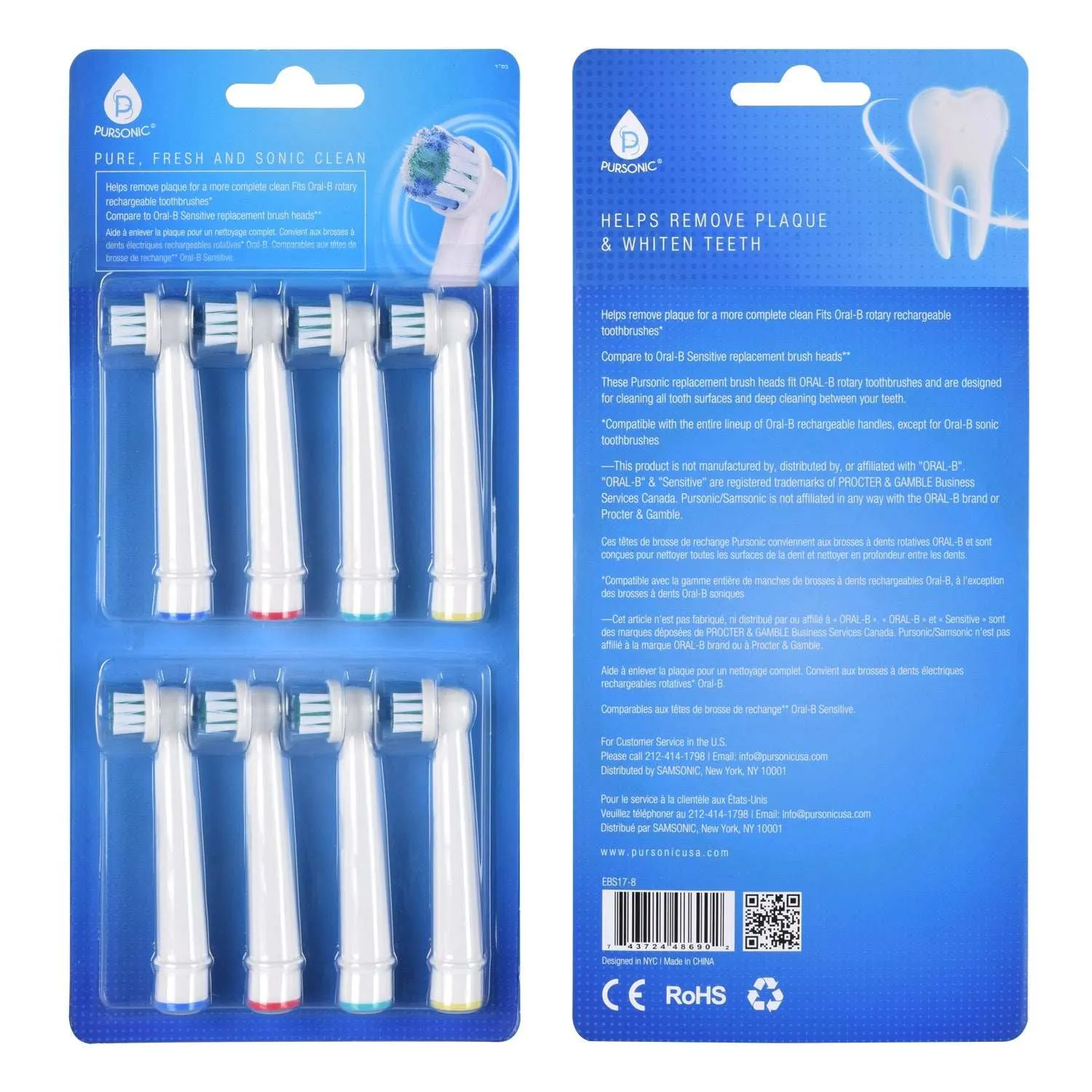 Pursonic Power Sensitive Oral-B Replacement Brush Heads - 8 Ct