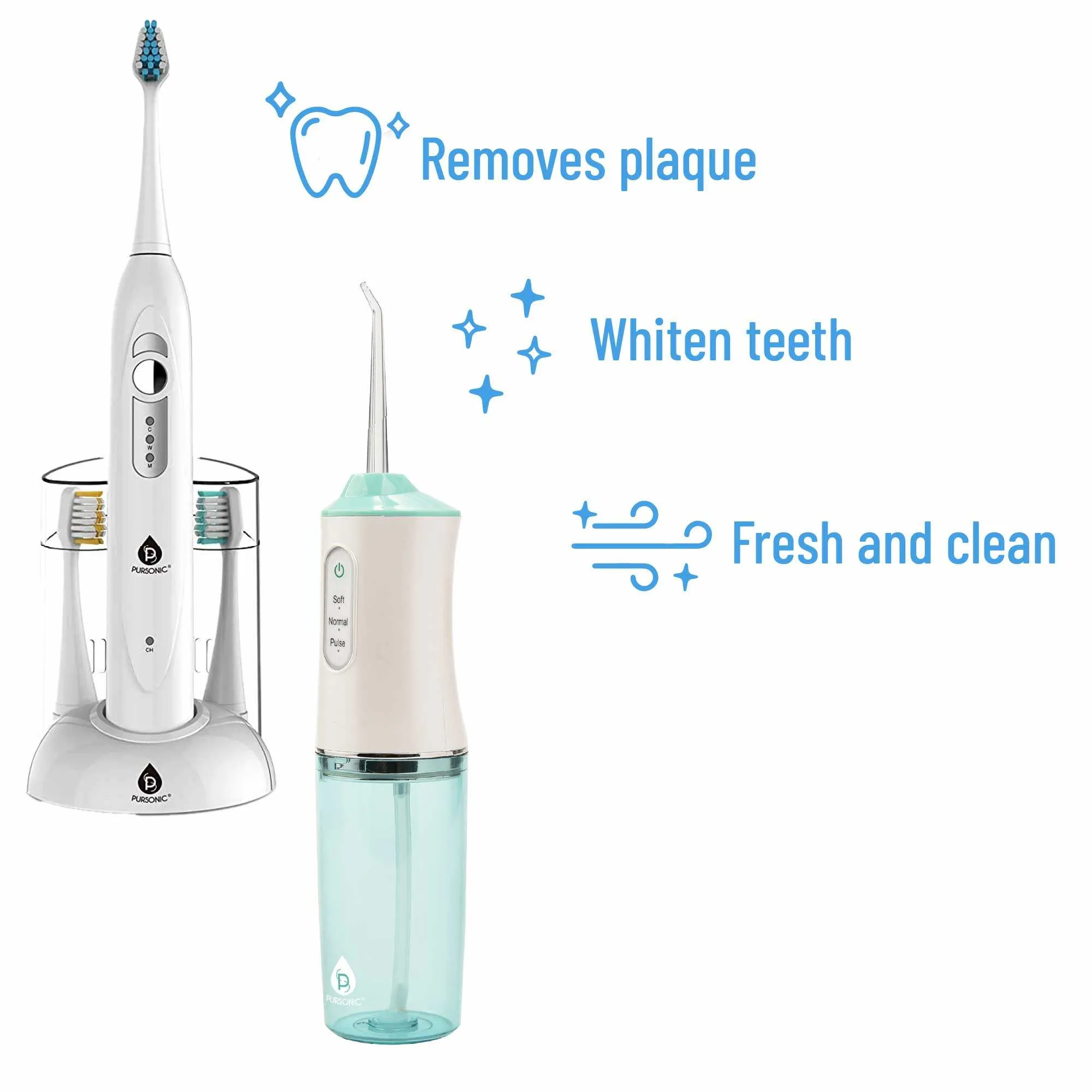 Pursonic Rechargeable Toothbrush & Water Flosser Duo with Long-Lasting Supply