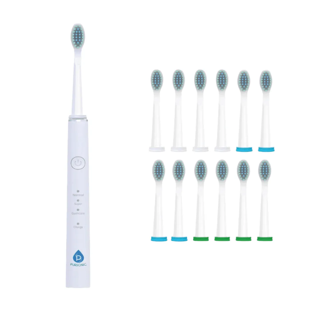 Pursonic USB Rechargeable Sonic toothbrush with 12 Brush Heads