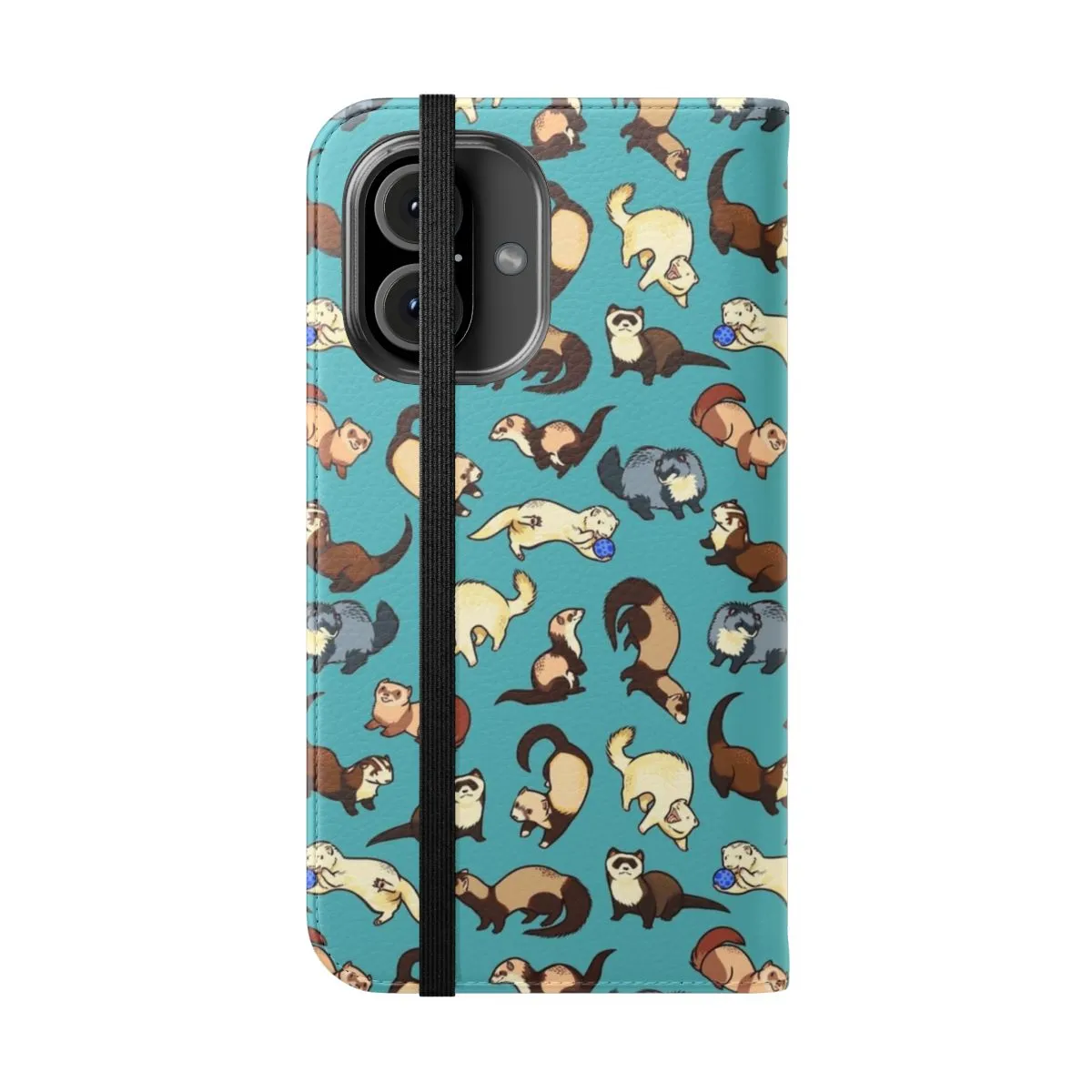 "Blue Cat Snake Pattern Flip Cover Phone Case"