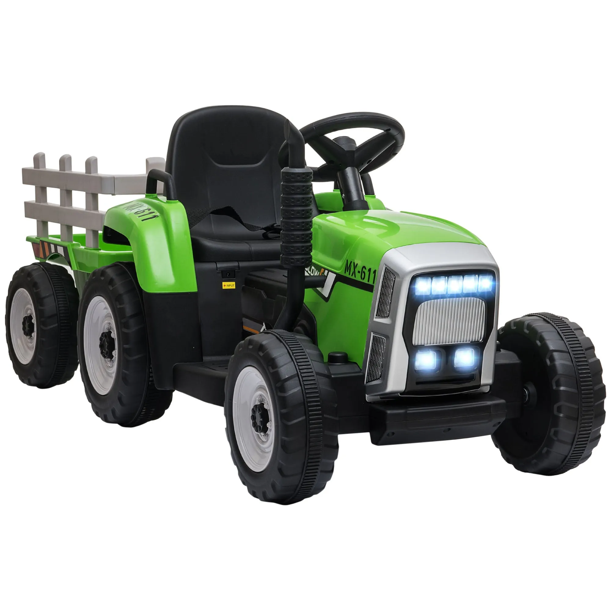 Ride On Tractor with Detachable Trailer, Remote Control, Music - Green