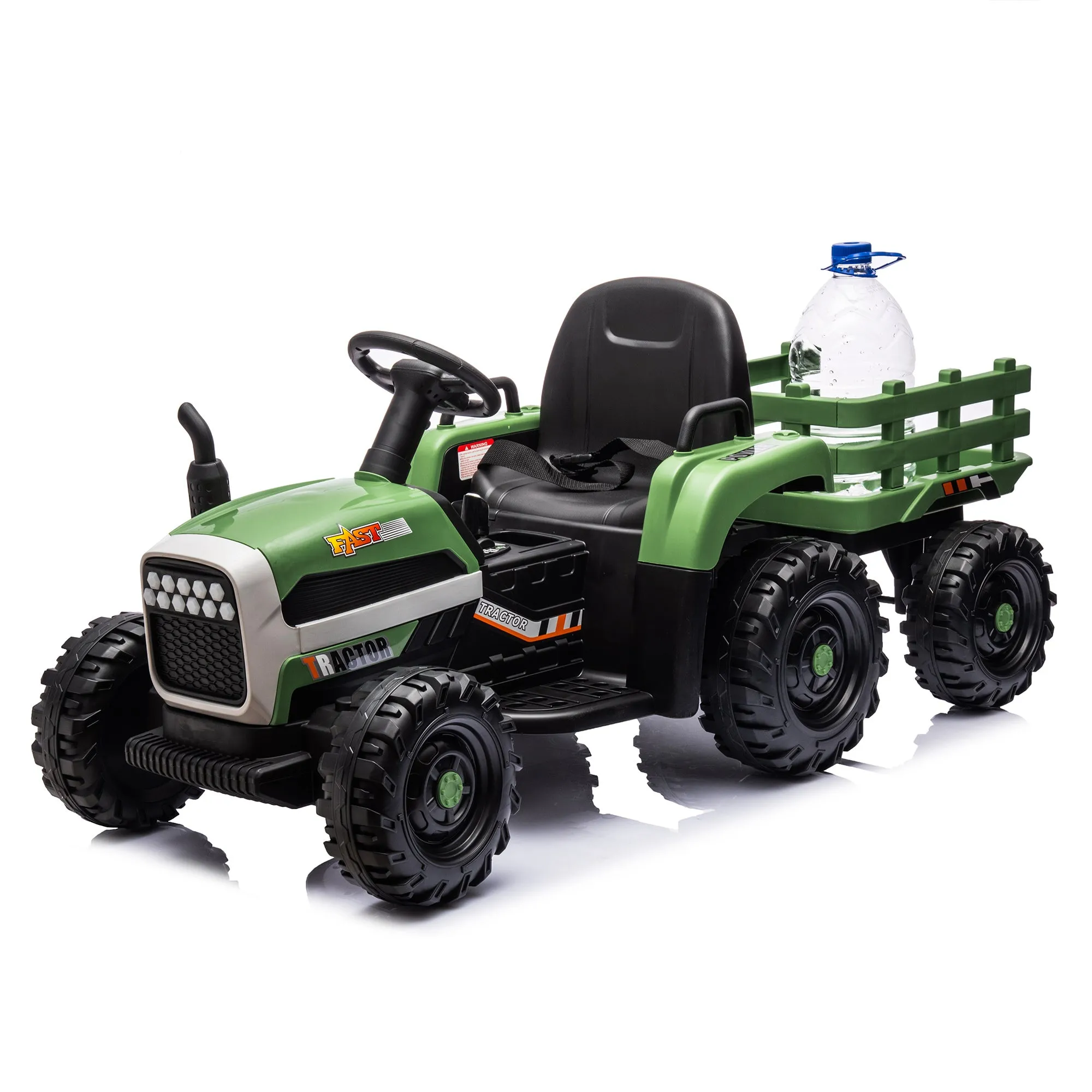 Ride on Tractor2.0 with Trailer,24V Battery Powered Electric Tractor Toy, 200w*2motor 1.86-4.97MPH/Remote Control,electric car for kids,Three speed adjustable,USB,MP3 ,Bluetooth,LED light, safety belt