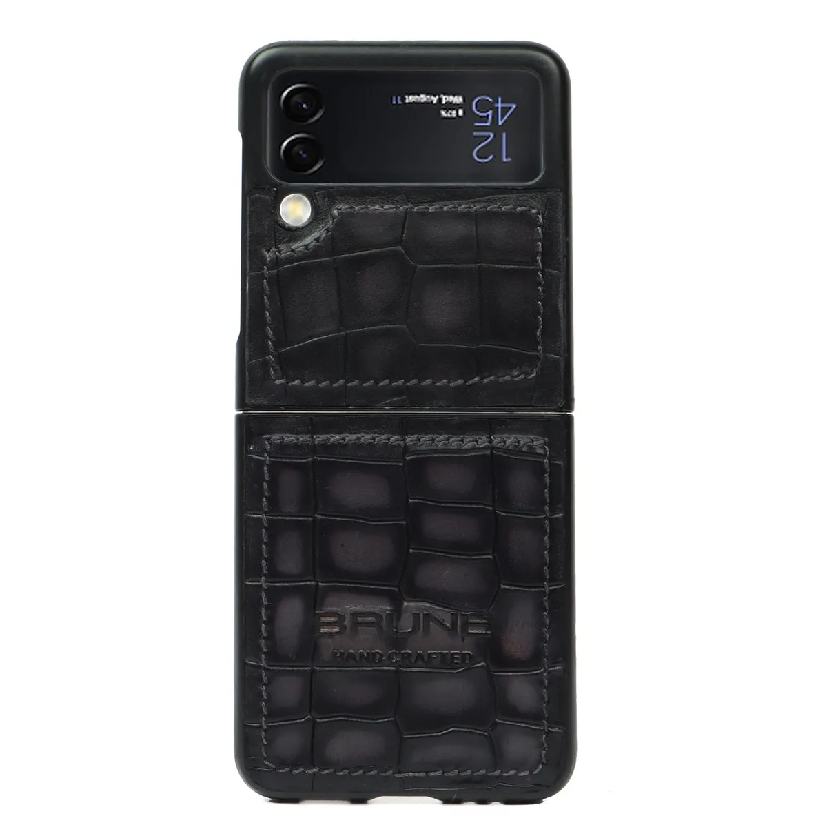 Samsung Galaxy Flip Mobile Cover Grey Croco Textured Leather by Brune & Bareskin