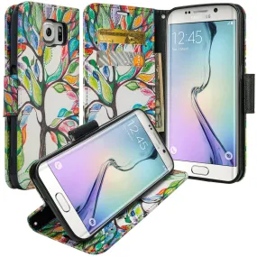 Samsung Galaxy S7 Wallet Case, Wrist Strap Pu Leather Magnetic Flip Fold[Kickstand] with ID & Card Slots for Galaxy S7 - Colorful Tree