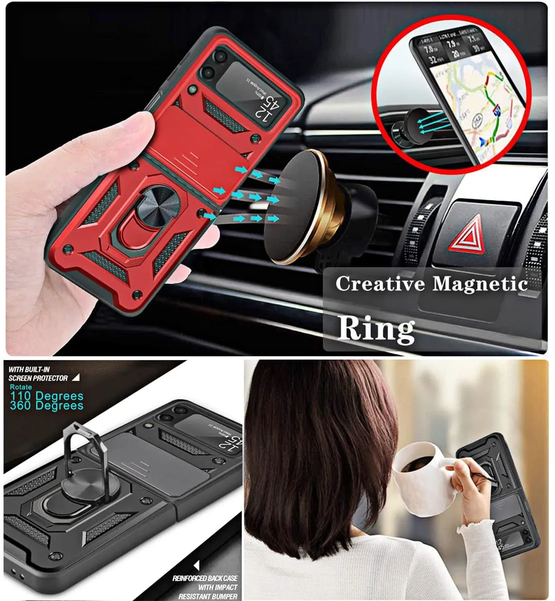 Samsung Galaxy Z Flip 3 Case | Military Grade Cover with Magnetic Kickstand Car Mount