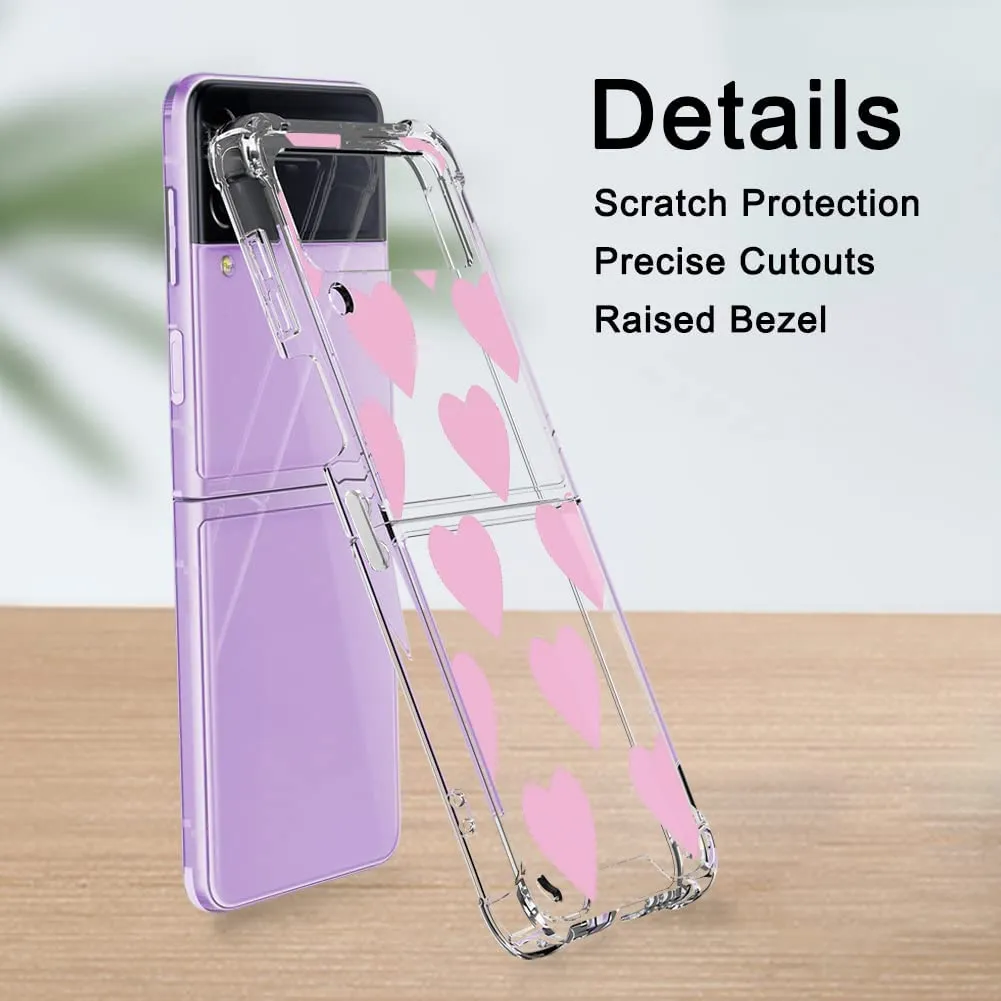 Samsung Galaxy Z Flip 4 Case Clear Pink Heart Design Protective Slim Case