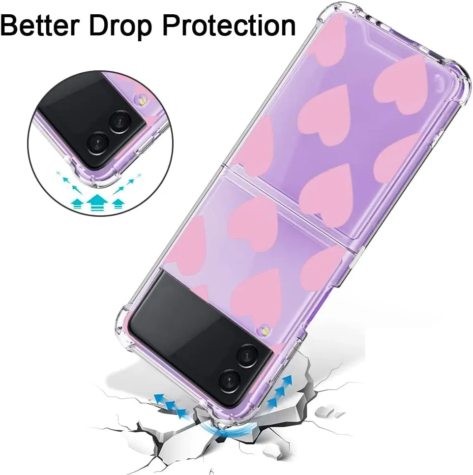 Samsung Galaxy Z Flip 4 Case Clear Pink Heart Design Protective Slim Case